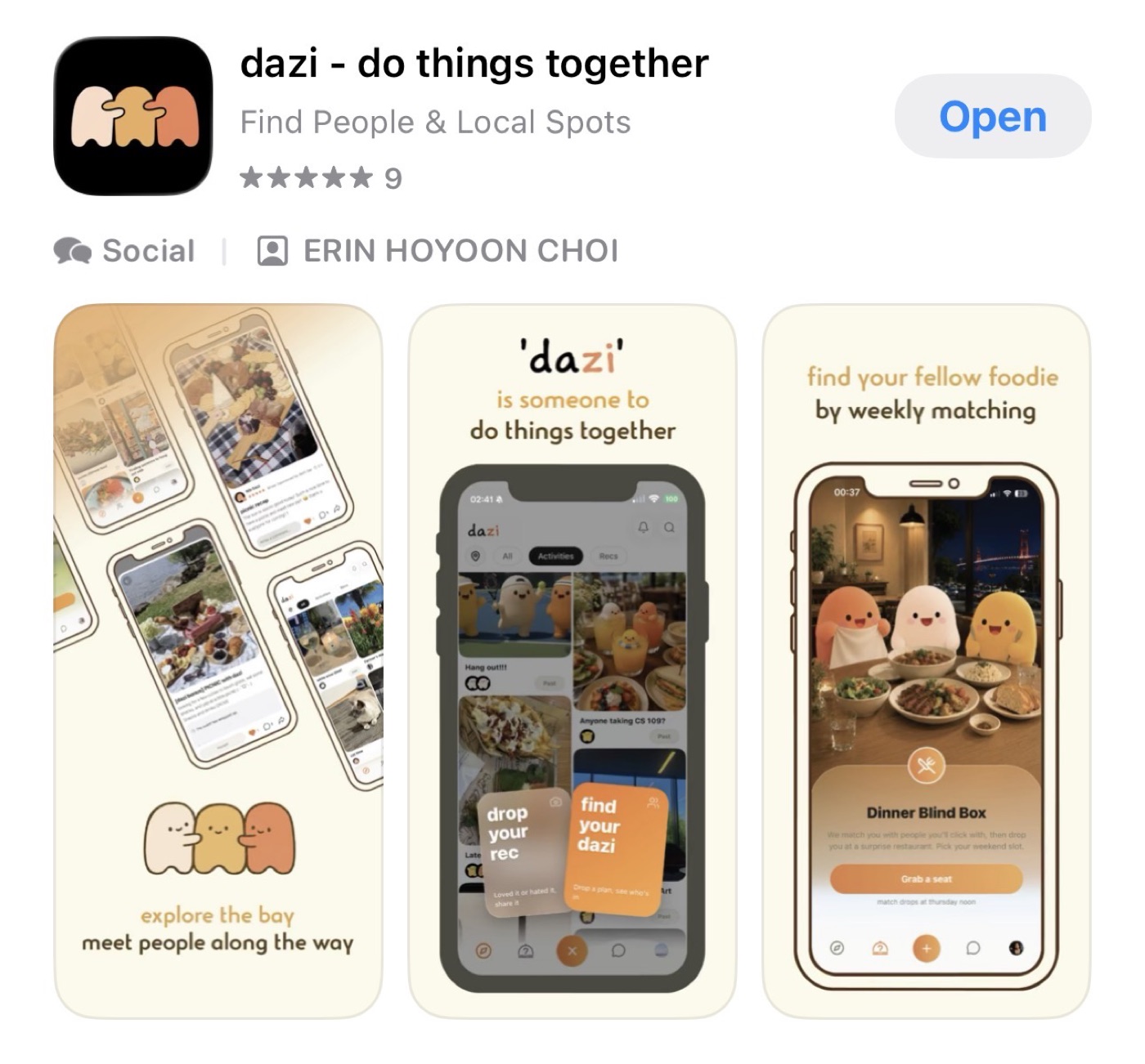 The dazi App Store listing, with the cast across the screenshots