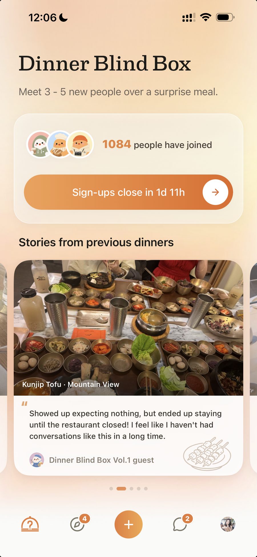 Dinner Blind Box sign-up screen, redesigned