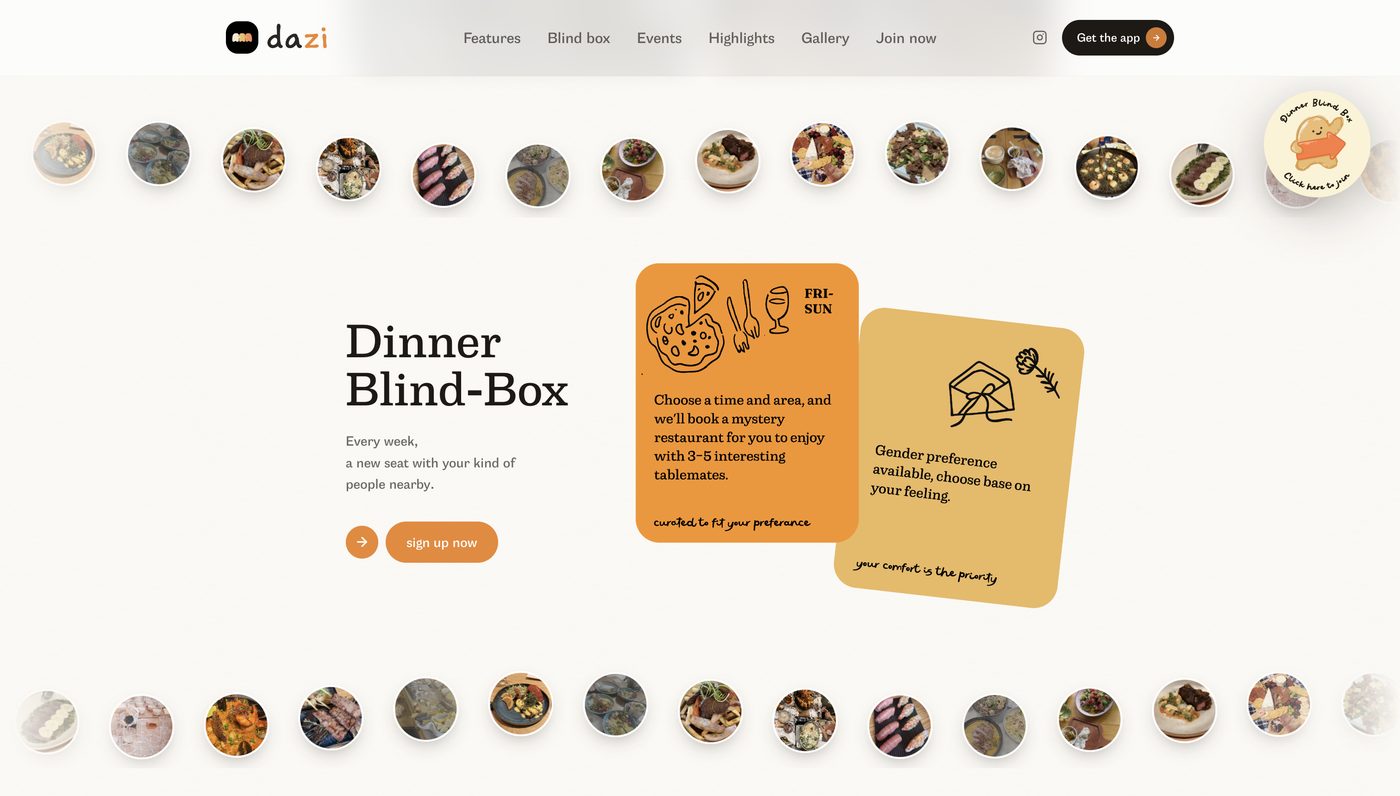 The Dinner Blind Box page on heydazi.com