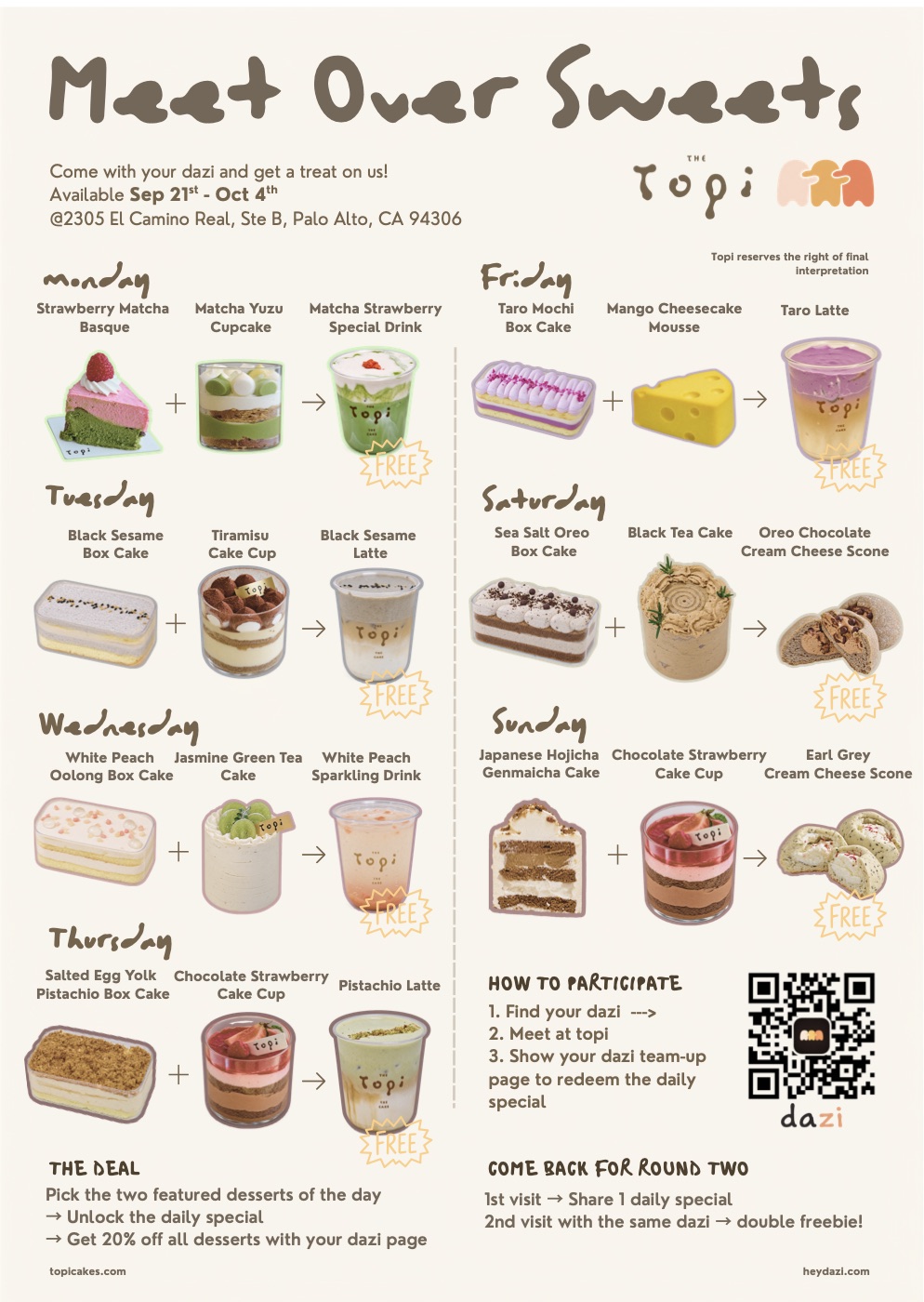 Meet Over Sweets weekly dessert menu, dazi x Topi Cake